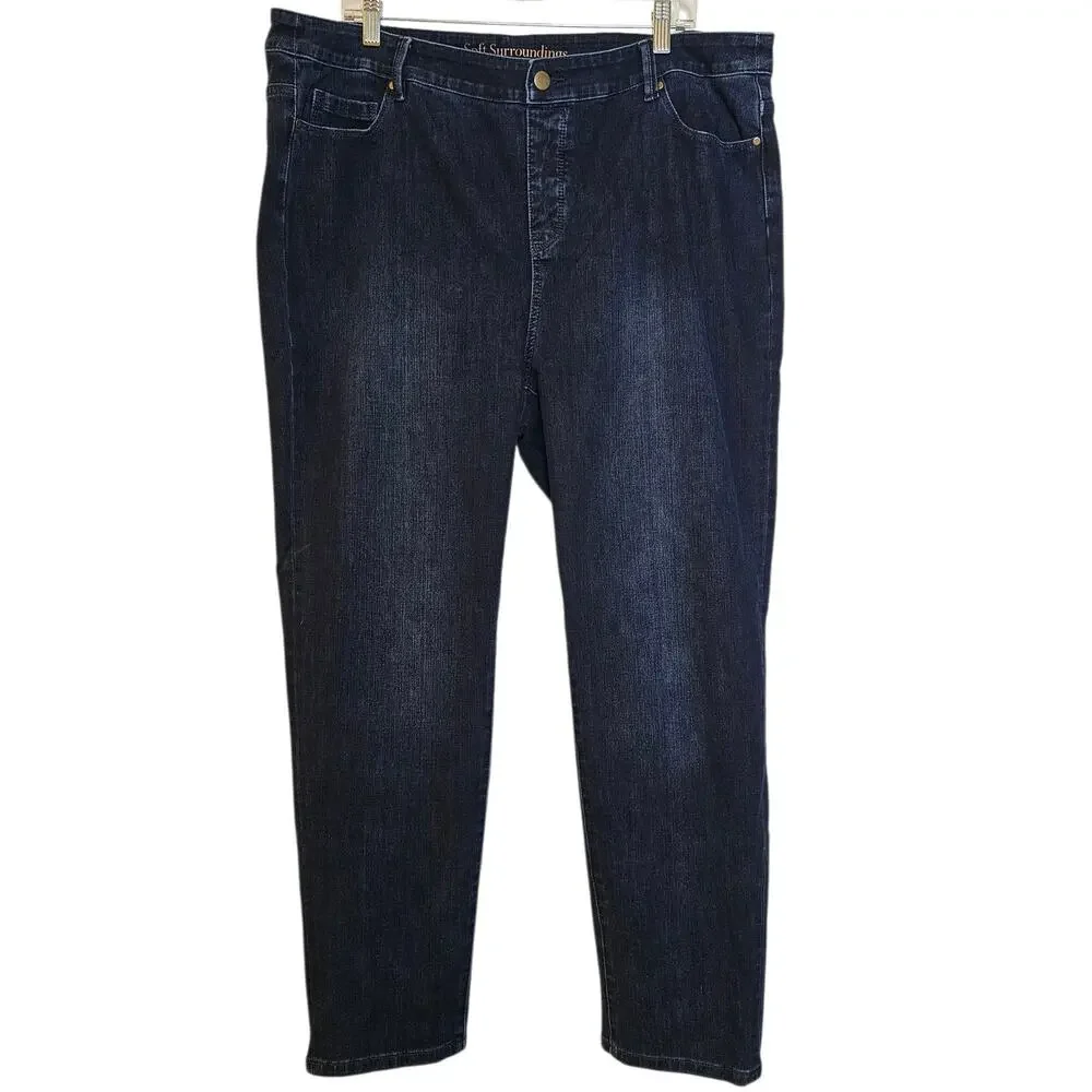 Soft Surroundings Dark Wash Boho Straight Leg Denim Jeans Size 1X